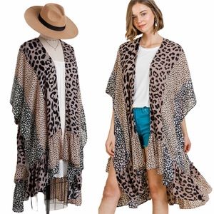 Umgee Boho Gypsy Duster Kimono S -2X leopard